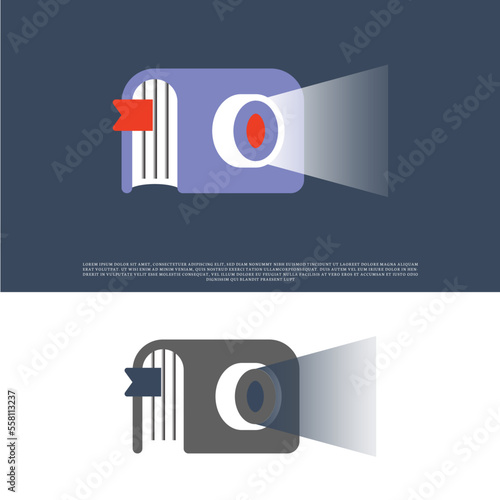 Camera logo with projecting light, Linear logo of the photographer. old camera logo design. The abstract symbol for a photo Studio in a simple minimalistic style - Vector