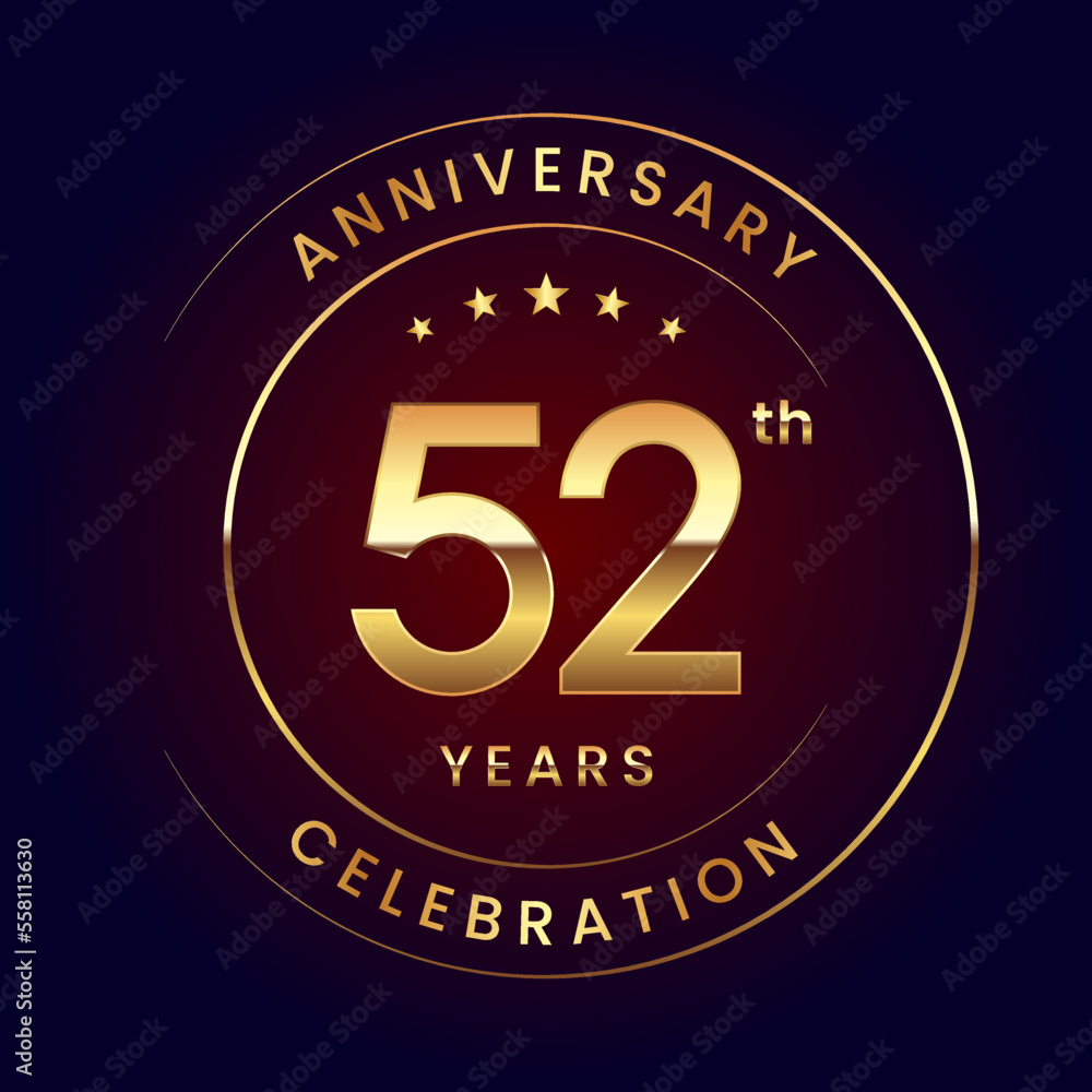 52th Anniversary. A luxurious and simple logo design with gold color ring and text for an anniversary celebration event. Logo Vector Illustration 52th Anniversary. A luxurious and simple logo design with gold color ring and text for an anniversary celebration event. Logo Vector Illustration