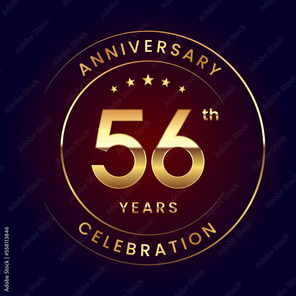 56th Anniversary. A luxurious and simple logo design with gold color ring and text for an anniversary celebration event. Logo Vector Illustration 56th Anniversary. A luxurious and simple logo design with gold color ring and text for an anniversary celebration event. Logo Vector Illustration