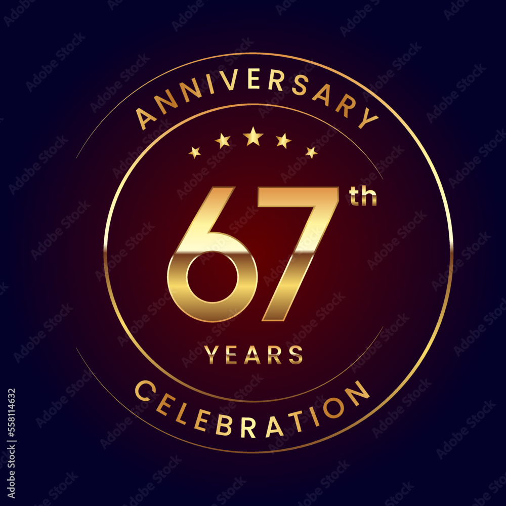 67th Anniversary. A luxurious and simple logo design with gold color ring and text for an anniversary celebration event. Logo Vector Illustration 67th Anniversary. A luxurious and simple logo design with gold color ring and text for an anniversary celebration event. Logo Vector Illustration