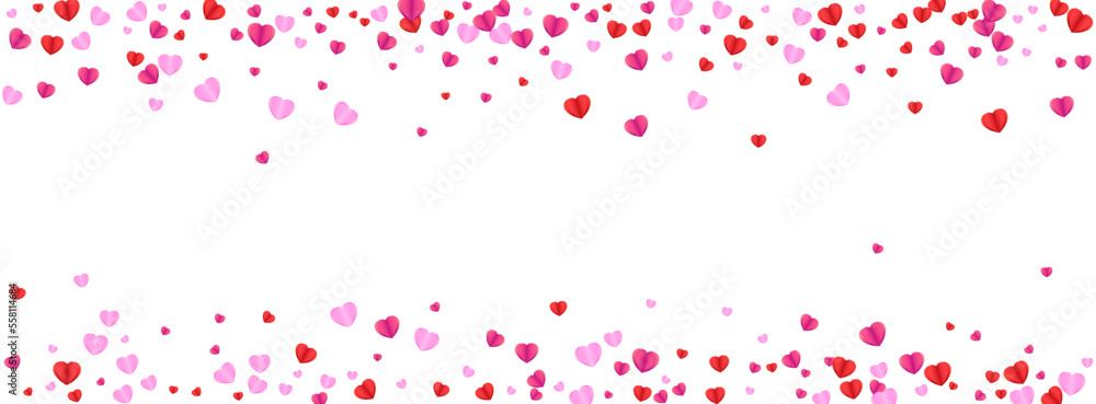 Pink Heart Background White Vector. Design Texture Confetti. Red Random Pattern. Tender Heart Element Backdrop. Violet Paper Illustration.