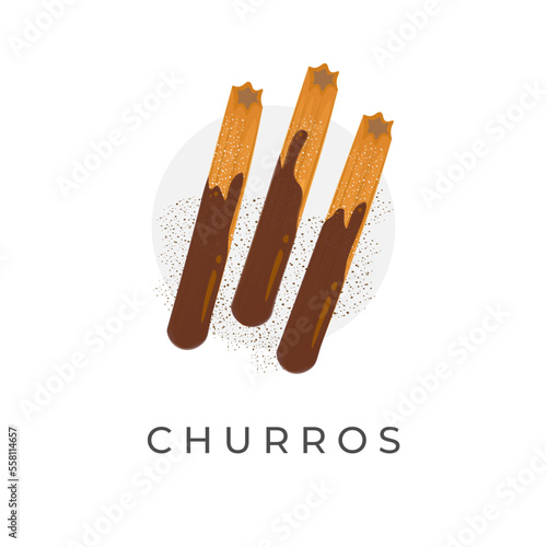 Logo Illustration Of Delicious Churros With Abundant Chocolate Sauce