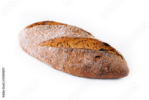 black bread is isolated on a white background