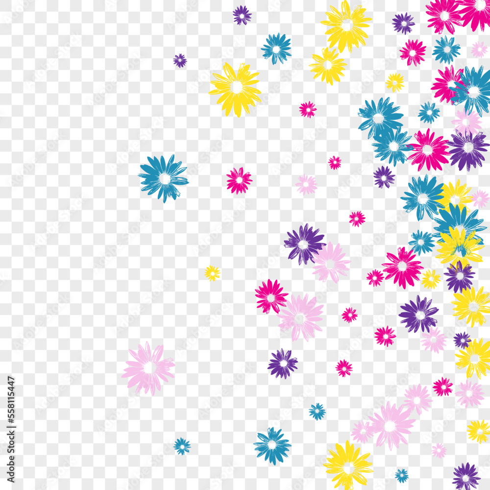 Multi-colored Flower Background Transparent Vector. Gerbera Chic Backdrop. Yellow Daisy Floral. Flourishes Tile. Cute Violet Floral.