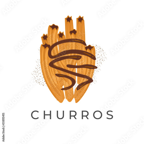 Churros Illustration Logo With Melted Chocolate Topping