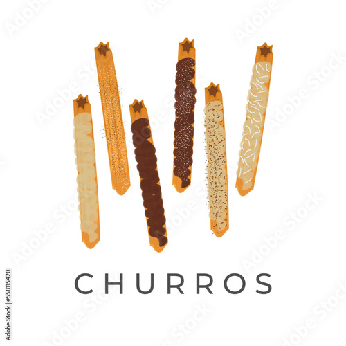 Delicious Churros Illustration Logo With Various Flavors And Toppings