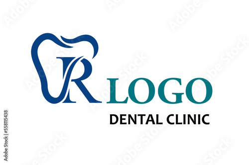 Initial Letter R with Tooth Line Art Icon for Dental Health Care and Dental Clinic, Dentistry Business Logo Idea Template