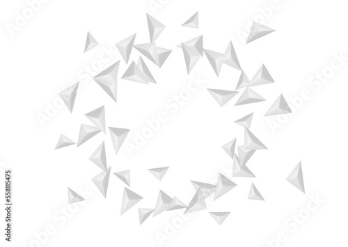 Fototapeta Naklejka Na Ścianę i Meble -  Silver Triangular Background White Vector. Pyramid Geometric Illustration. Grizzly Effect Tile. Triangle Volume. Hoar Fractal Backdrop.
