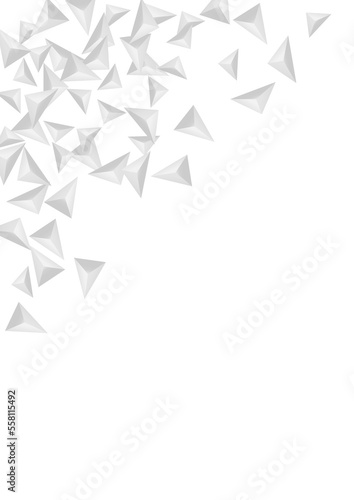 Fototapeta Naklejka Na Ścianę i Meble -  Greyscale Element Background White Vector. Triangle Decorative Tile. Hoar Graphic Backdrop. Pyramid Style. Silver Triangular Card.