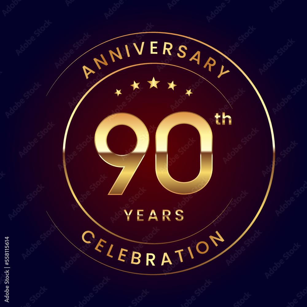 90th Anniversary. A luxurious and simple logo design with gold color ring and text for an anniversary celebration event. Logo Vector Illustration 90th Anniversary. A luxurious and simple logo design with gold color ring and text for an anniversary celebration event. Logo Vector Illustration