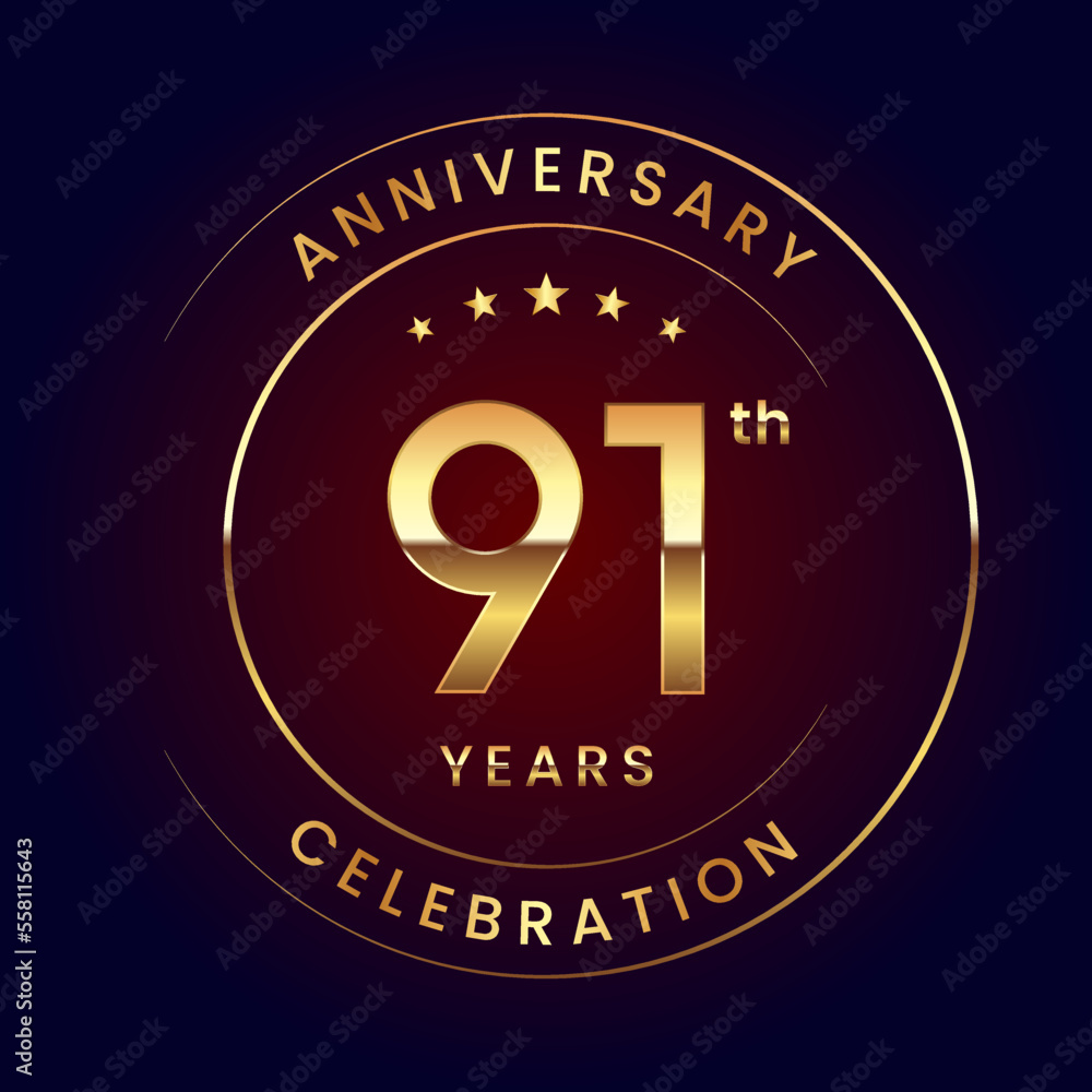 91th Anniversary. A luxurious and simple logo design with gold color ring and text for an anniversary celebration event. Logo Vector Illustration 91th Anniversary. A luxurious and simple logo design with gold color ring and text for an anniversary celebration event. Logo Vector Illustration