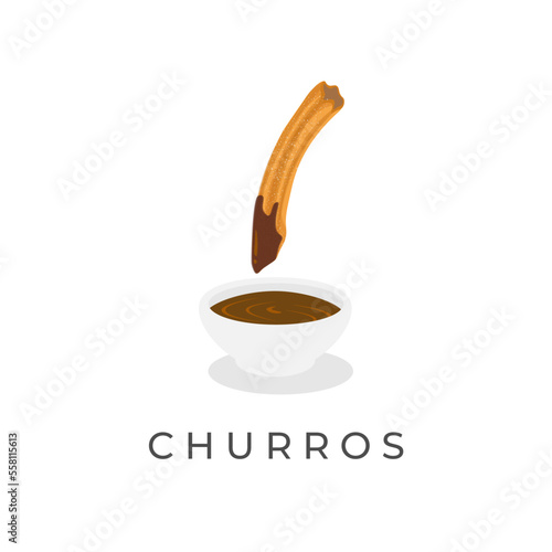 Logo Illustration of Churros Dipped in Chocolate Sauce