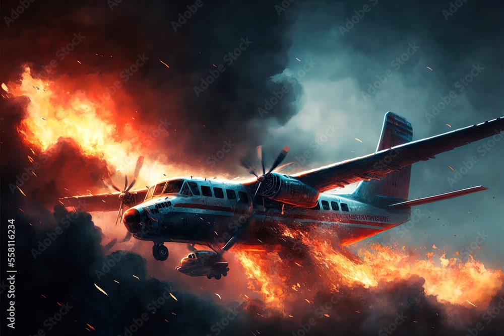A plane on fire falls out of the sky. Action scene. A plane on fire falls out of the sky. Action scene.