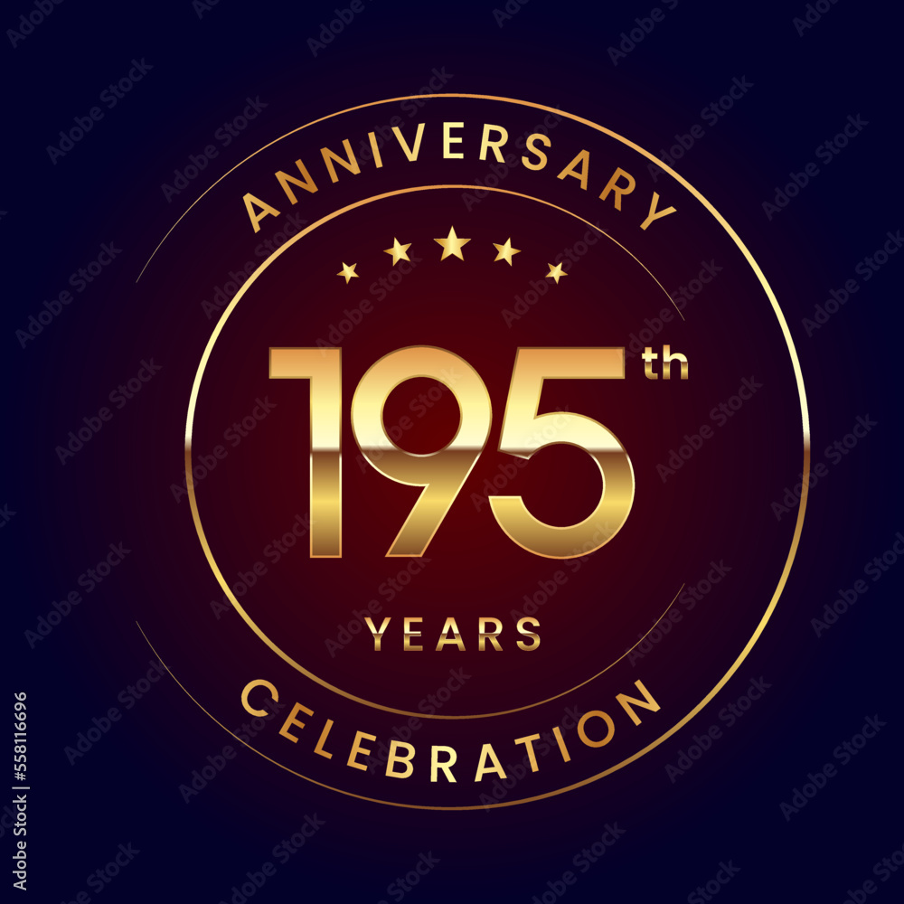 195th Anniversary. A luxurious and simple logo design with gold color ring and text for an anniversary celebration event. Logo Vector Illustration 195th Anniversary. A luxurious and simple logo design with gold color ring and text for an anniversary celebration event. Logo Vector Illustration