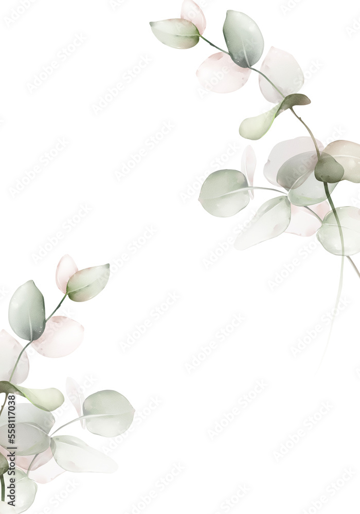 Obraz premium Wedding card with eucalyptus branches in a watercolor style