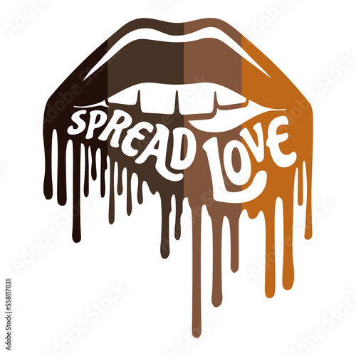 Dripping lips with Spread Love word. Sexy design for black women. 