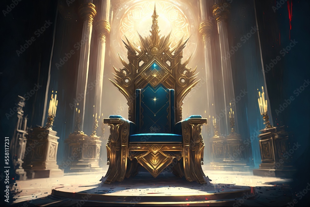 Obraz premium fantasy throne in a palace. inside pyramid. Fantasy scenery. Generative AI