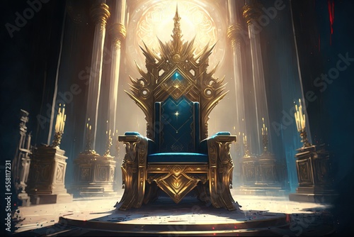 fantasy throne in a palace. inside pyramid. Fantasy scenery. Generative AI photo