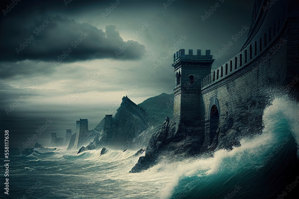 apocalyptic future with sea level rise on Chinese wall due to global ...
