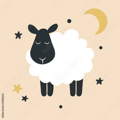 Cute cartoon sheep. Kids print design with lamb in flat style.