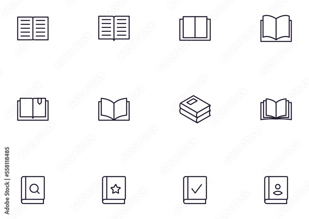 Book concept. Collection of book high quality vector outline signs for web pages, books, online stores, flyers, banners etc. Set of premium illustrations isolated on white background Book concept. Collection of book high quality vector outline signs for web pages, books, online stores, flyers, banners etc. Set of premium illustrations isolated on white background