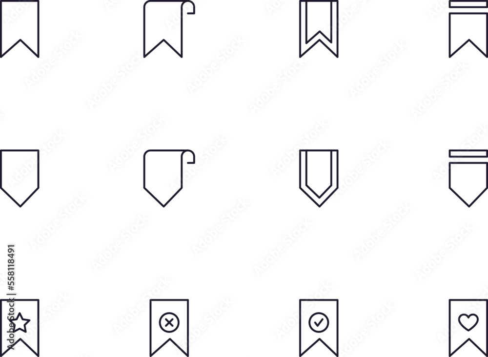 Bookmark concept. Bookmark line icon set. Collection of vector signs in trendy flat style for web sites, internet shops and stores, books and flyers. Premium quality icons isolated on white background Bookmark concept. Bookmark line icon set. Collection of vector signs in trendy flat style for web sites, internet shops and stores, books and flyers. Premium quality icons isolated on white background