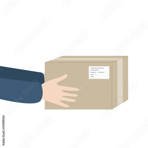 Delivery man holding box in hand. Delivery concept