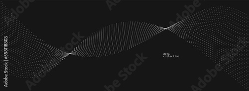 Dark grey airy particles flow vector design, abstract background with wave of flowing dots array, digital futuristic illustration, nano technology theme.