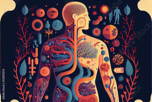 Illustration of human microbiota, digestive health concept photo