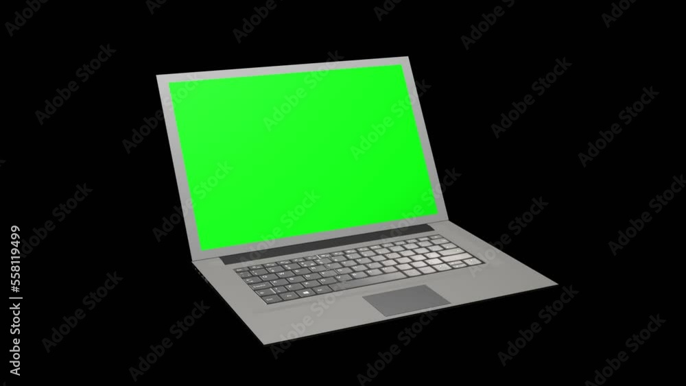 Modern Laptop Rotating on Black Background With Green Screen Opening and Closing, 4k Modern Laptop Rotating on Black Background With Green Screen Opening and Closing, 4k