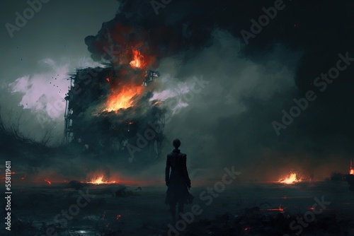 the last survival of war. Apocalypse. Fantasy scenery. Generative AI