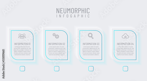 Newmorphic infographic design template. Modern vector illustration for business presentation, minimal white tone, Concept of 4 steps of business development process.