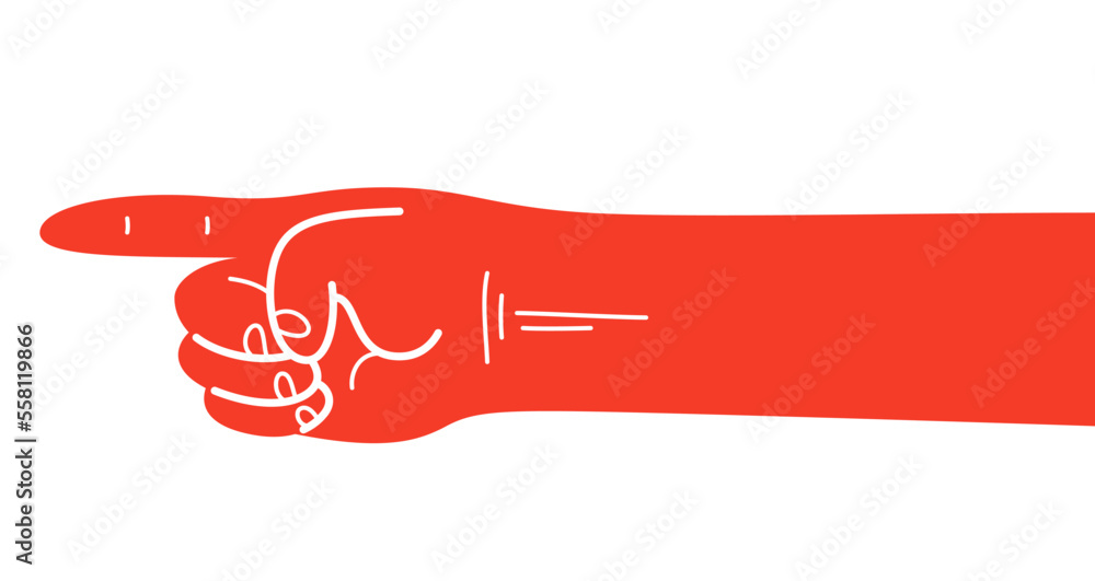 Pointing hand illustration or design element vector flat style drawing isolated on white. Pointing hand illustration or design element vector flat style drawing isolated on white.