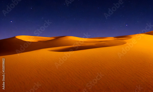 The desert with beautiful night sky view, AI Generated