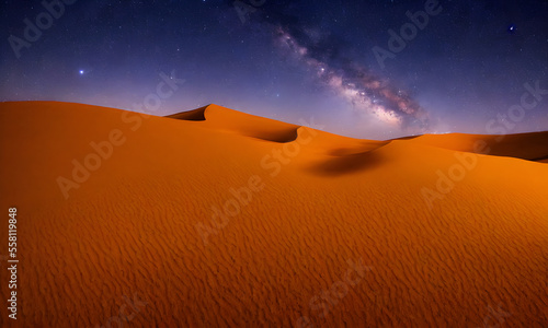 The desert with beautiful night sky view, AI Generated