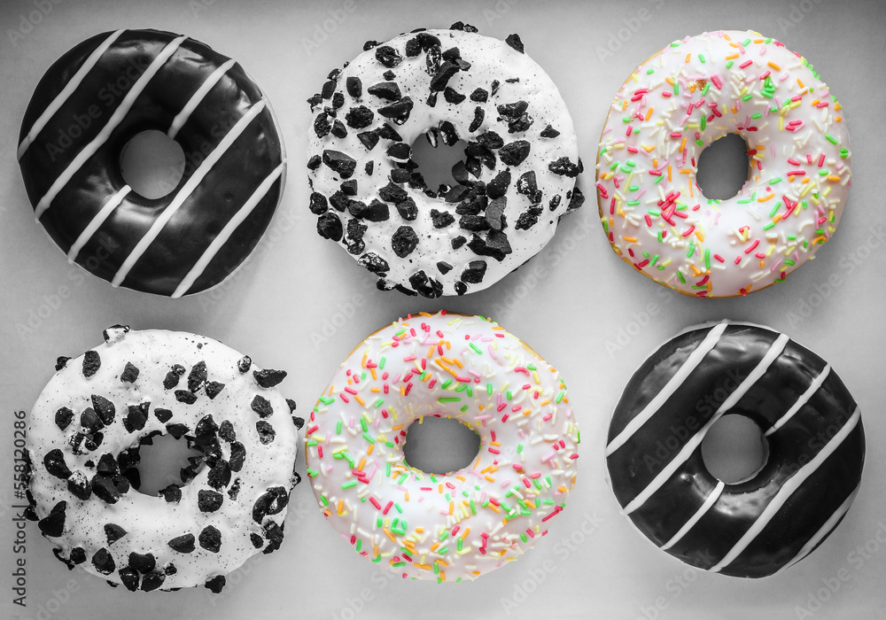 Six ring donut with different glaze Six ring donut with different glaze