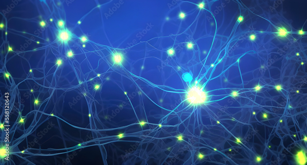 Pulsing signals between nerve cells inside a neuronal network - illustration Pulsing signals between nerve cells inside a neuronal network - illustration