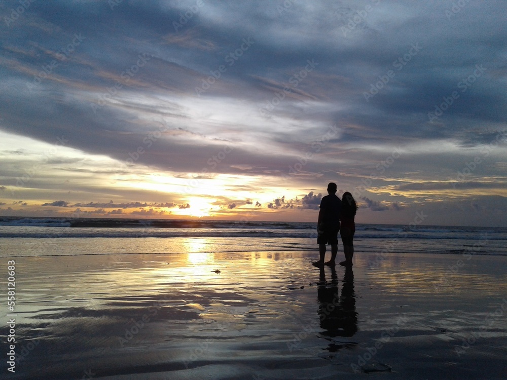 Silhouette in love sunset sea Silhouette in love sunset sea