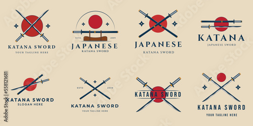 set katana sword japanese vintage logo, vector illustration design