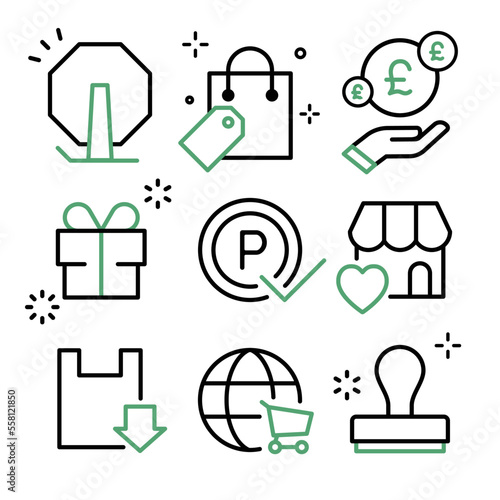 Shopping Icon Set Sale, points, rewards and stamps pound sterling