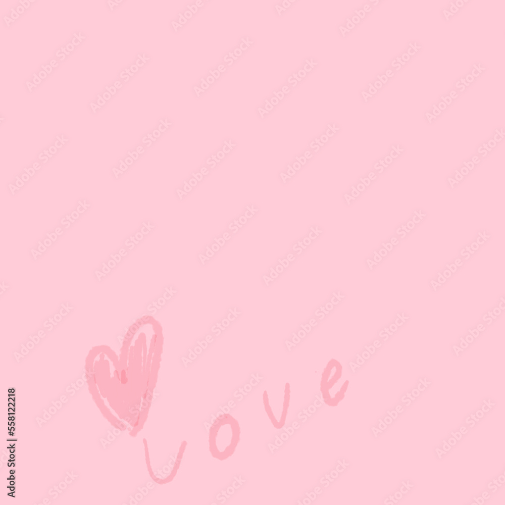 The word love with heart shape, pink tone color