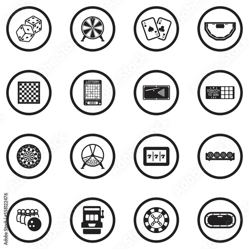 Entertainment Icons. Black Flat Design In Circle. Vector Illustration.