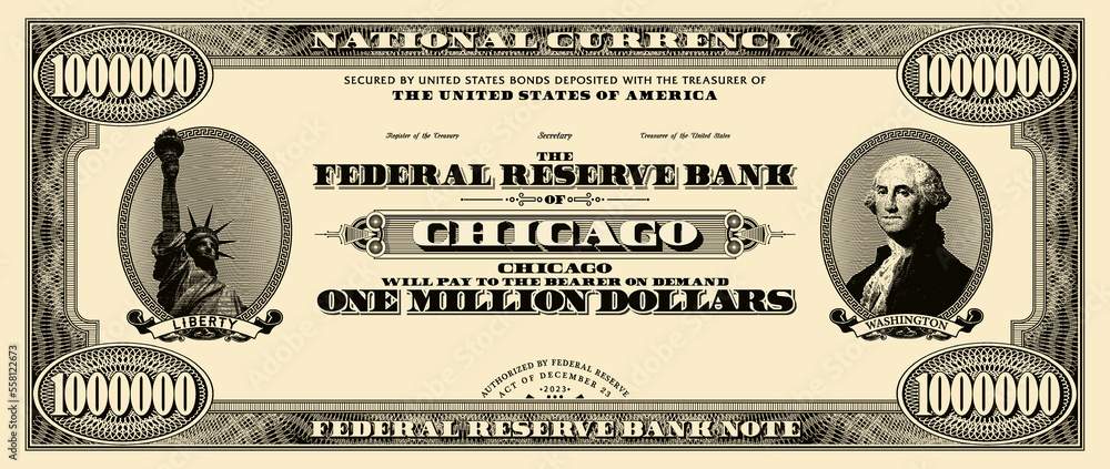 Vector Obverse Of One Million US Dollars Paper Banknote Bill Of 