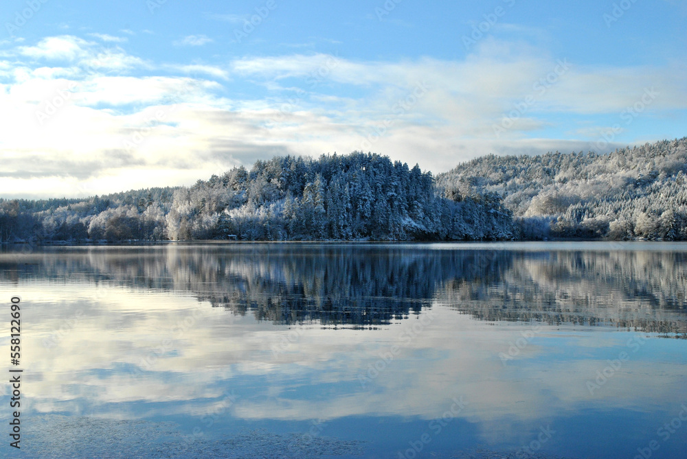 Snowy winter lake