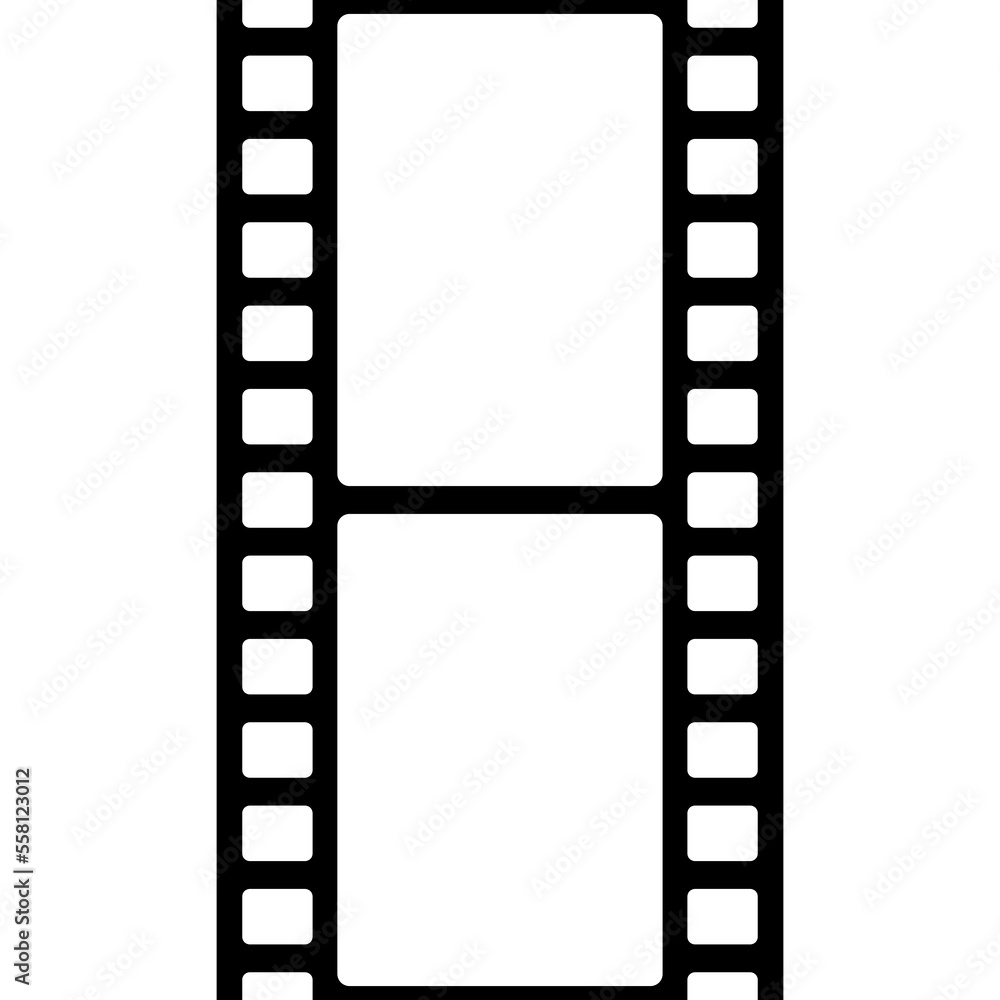 Film frame seamless pattern. Repeated black strip isolated on white background. Element are separated in editable layers. Repeating clipping reel movie. Photo filmstrip tape. Vector illustration