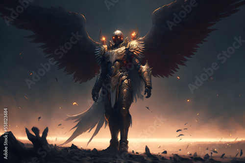 Leinwand Poster Battle archangel warrior in armor