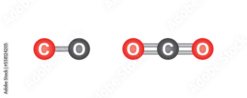 Carbon Monoxide and Carbon Dioxide Molecular Model of Atom. Vector illustration. photo
