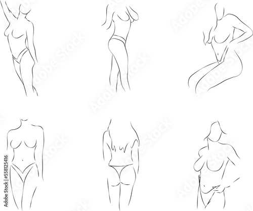 Set of line female body underwear topless
