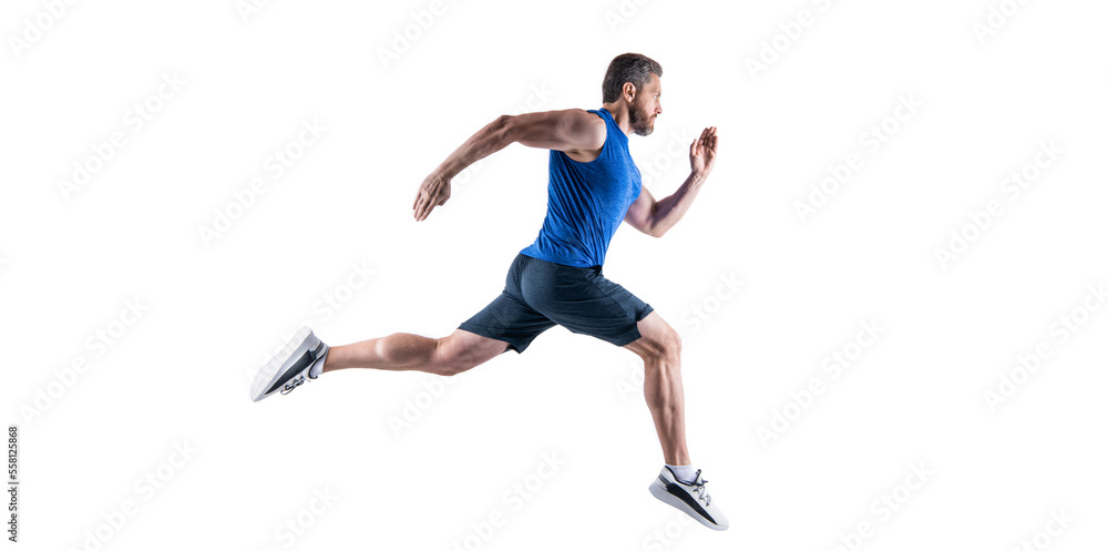 sportsman runner running isolated on white background. sportsman runner running in studio.