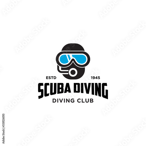 Scuba Diving Vector Logo Design Illustration of Under Water Swimming Equipment 